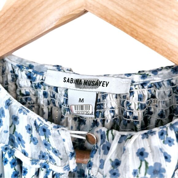 Sabina Musayev Blue Print Gwen Maxi Blue Floral with Gold Threading, Size Medium - Picture 6 of 13
